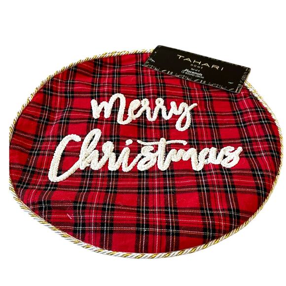 Tahari MERRY CHRISTMAS Red Tartan Plaid Placemats 15in Set of 4 Holiday New - Picture 5 of 10